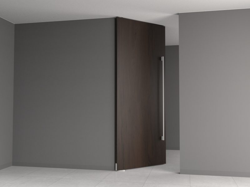 Pivot door using Pivotica Pro 100 showing white foot plate suitable for white floor use